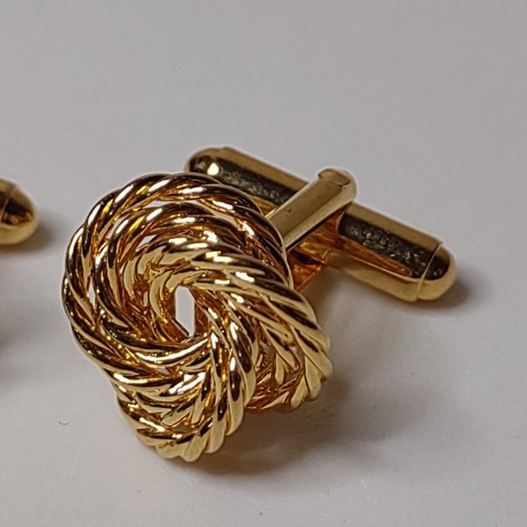 Gold Tone Knot Bullet Back Cufflinks - Picture 2 of 10